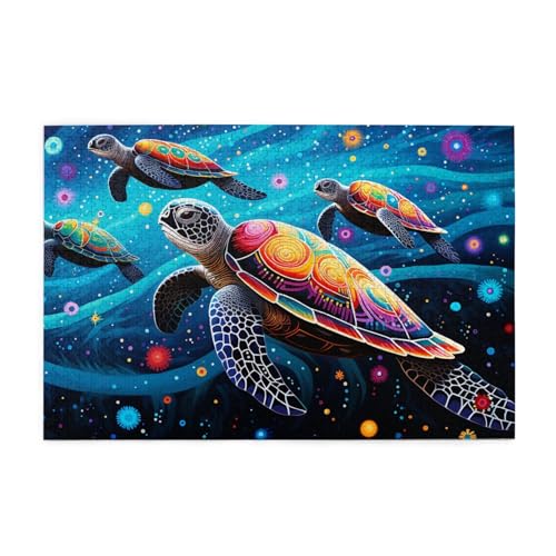 Mexpekil Bunte Galaxie-Kunst-Schildkröte, 1000-teiliges Puzzle für Erwachsene, Holzpuzzles für Erwachsene, Lernspiele für Erwachsene, Geschenke, Heimdekoration von Mexpekil