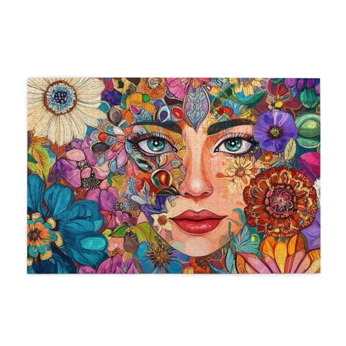 Mexpekil Buntes Blumengesicht, 1000-teiliges Puzzle für Erwachsene, Holzpuzzles für Erwachsene, Lernspiele für Erwachsene, Geschenke, Heimdekoration von Mexpekil