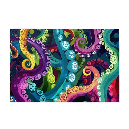 Mexpekil Buntes Oktopus-Tentakel, 1000-teiliges Puzzle für Erwachsene, Holzpuzzles für Erwachsene, Lernspiele für Erwachsene, Geschenke, Heimdekoration von Mexpekil