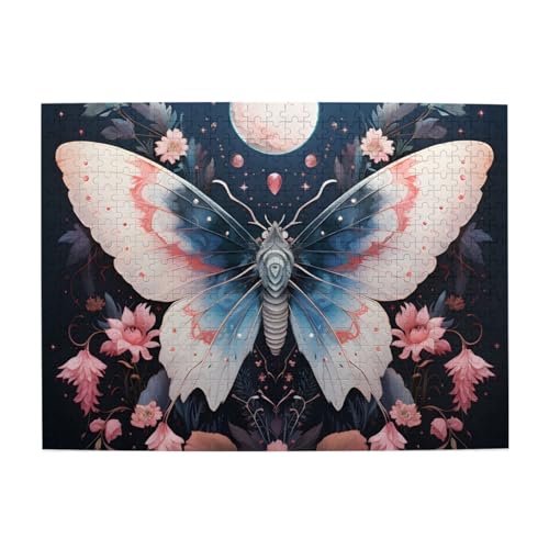 Mexpekil Butterfly Moon Floral 500 Teile Puzzle für Erwachsene Holzpuzzles Erwachsene Puzzle Lernspiele für Erwachsene Geschenke Wohnkultur von Mexpekil