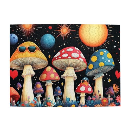 Mexpekil Cartoon Pilze Blumen Mond 500 Teile Puzzle für Erwachsene Holzpuzzles Erwachsene Puzzle Lernspiele für Erwachsene Geschenke Wohnkultur von Mexpekil