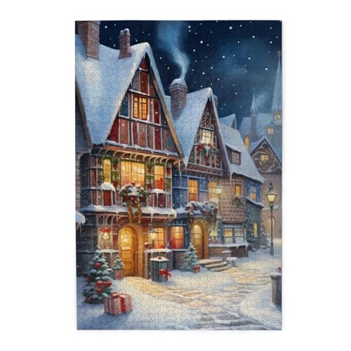 Mexpekil Christmas Eve Street 1000 Teile Puzzles für Erwachsene Holzpuzzles Erwachsene Puzzle Lernspiele für Erwachsene Geschenke Wohnkultur von Mexpekil