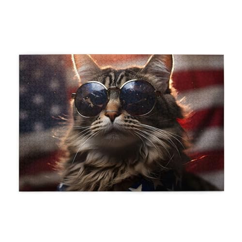 Mexpekil Coole Katzenflagge 1000 Teile Puzzles für Erwachsene Holzpuzzles Erwachsene Puzzle Lernspiele für Erwachsene Geschenke Wohnkultur von Mexpekil