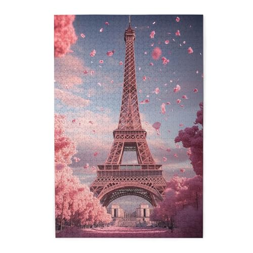 Mexpekil Eiffelturm Rosa Blumen 1000 Teile Puzzle für Erwachsene Holzpuzzles Erwachsene Puzzle Lernspiele für Erwachsene Geschenke Wohnkultur von Mexpekil