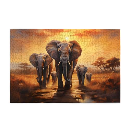 Mexpekil Elefant Migration 1000 Teile Puzzles für Erwachsene Holzpuzzles Erwachsene Puzzle Lernspiele für Erwachsene Geschenke Wohnkultur von Mexpekil