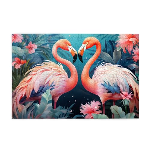 Mexpekil Flamingo Blumen 1000 Teile Puzzles für Erwachsene Holzpuzzles Erwachsene Puzzle Lernspiele für Erwachsene Geschenke Wohnkultur von Mexpekil