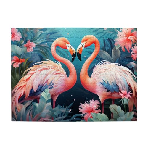 Mexpekil Flamingo Blumen 500 Teile Puzzles für Erwachsene Holzpuzzles Erwachsene Puzzle Lernspiele für Erwachsene Geschenke Wohnkultur von Mexpekil