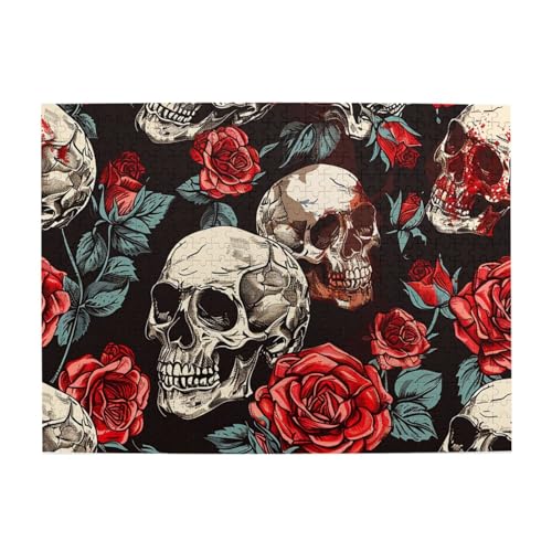 Mexpekil Floral Rose Skull 500 Teile Puzzle für Erwachsene Holzpuzzles Erwachsene Puzzle Lernspiele für Erwachsene Geschenke Wohnkultur von Mexpekil