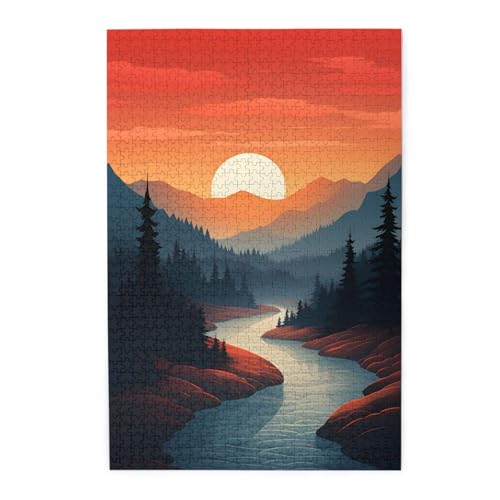 Mexpekil Forest River Sunset 1000 Teile Puzzle für Erwachsene Holzpuzzles Erwachsene Puzzle Lernspiele für Erwachsene Geschenke Wohnkultur von Mexpekil