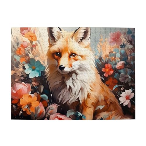 Mexpekil Fox Flowers 500 Teile Puzzle für Erwachsene Holzpuzzles Erwachsene Puzzle Lernspiele für Erwachsene Geschenke Wohnkultur von Mexpekil