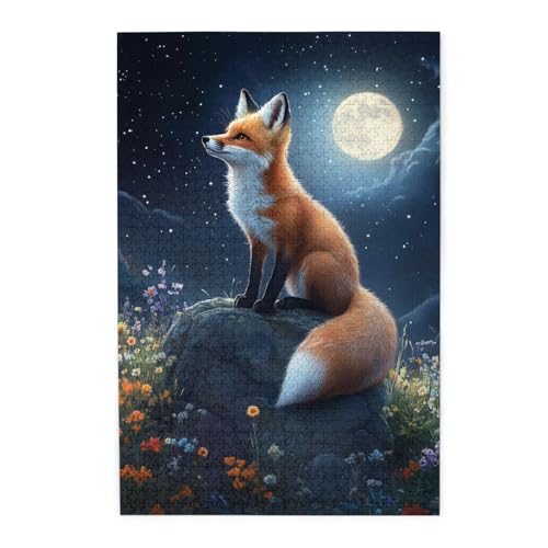 Mexpekil Fox Moon Night 1000 Teile Puzzle für Erwachsene Holzpuzzles Erwachsene Puzzle Lernspiele für Erwachsene Geschenke Wohnkultur von Mexpekil