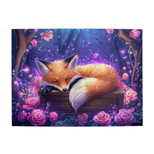 Mexpekil Fox Sleeping Rose Forest 500 Teile Puzzle für Erwachsene Holzpuzzles Erwachsene Puzzle Lernspiele für Erwachsene Geschenke Wohnkultur von Mexpekil