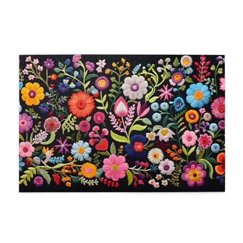 Mexpekil Gestickte Blumen 1000 Teile Puzzles für Erwachsene Holzpuzzles Erwachsene Puzzle Lernspiele für Erwachsene Geschenke Wohnkultur von Mexpekil