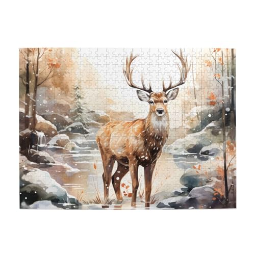 Mexpekil Hirsch Fluss Baum 500 Teile Puzzle für Erwachsene Holzpuzzles Erwachsene Puzzle Lernspiele für Erwachsene Geschenke Wohnkultur von Mexpekil