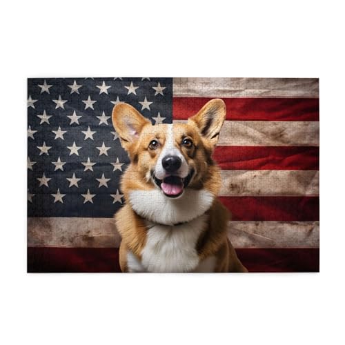 Mexpekil Hund Amerikanische Flagge 1000 Teile Puzzle für Erwachsene Holzpuzzles Erwachsene Puzzle Lernspiele für Erwachsene Geschenke Wohnkultur von Mexpekil