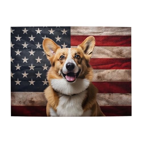 Mexpekil Hund Amerikanische Flagge 500 Teile Puzzle für Erwachsene Holzpuzzles Erwachsene Puzzle Lernspiele für Erwachsene Geschenke Wohnkultur von Mexpekil