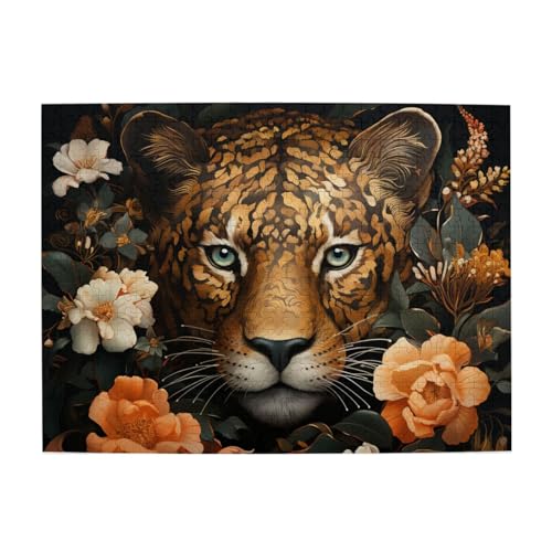 Mexpekil Leopard Floral 500 Teile Puzzle für Erwachsene Holzpuzzles Erwachsene Puzzle Lernspiele für Erwachsene Geschenke Wohnkultur von Mexpekil