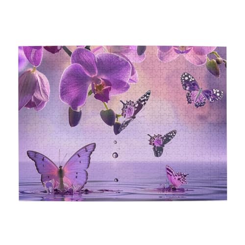 Mexpekil Lila Floral Butterfly 500 Teile Puzzle für Erwachsene Holzpuzzles Erwachsene Puzzle Lernspiele für Erwachsene Geschenke Wohnkultur von Mexpekil