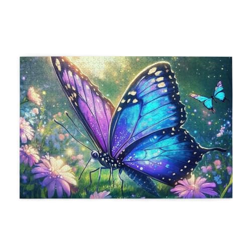 Mexpekil Lila Schmetterling Blumen 1000 Teile Puzzle für Erwachsene Holzpuzzles Erwachsene Puzzle Lernspiele für Erwachsene Geschenke Wohnkultur von Mexpekil