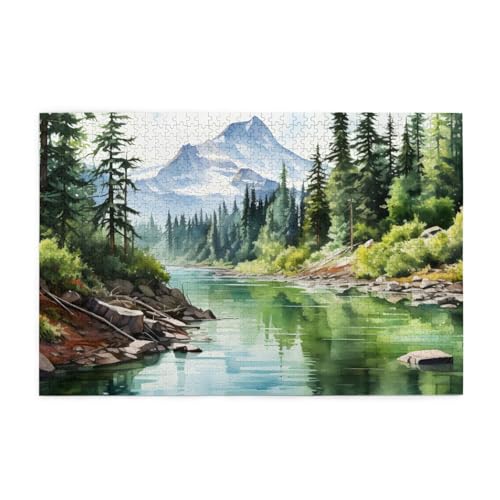 Mexpekil Mountain Forest River 1000 Teile Puzzle für Erwachsene Holzpuzzles Erwachsene Puzzle Lernspiele für Erwachsene Geschenke Wohnkultur von Mexpekil