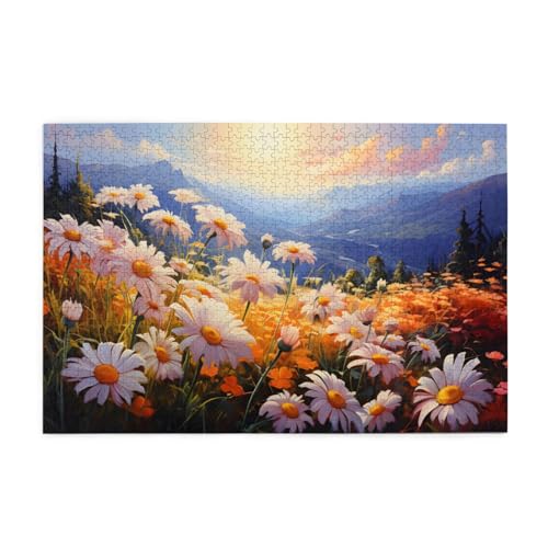 Mexpekil Nature Daisy Mountain 1000 Teile Puzzle für Erwachsene Holzpuzzles Erwachsene Puzzle Lernspiele für Erwachsene Geschenke Wohnkultur von Mexpekil