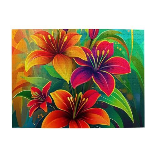 Mexpekil Neon Orange Grüne Blumen 500 Teile Puzzle für Erwachsene Holzpuzzles Erwachsene Puzzle Lernspiele für Erwachsene Geschenke Wohnkultur von Mexpekil