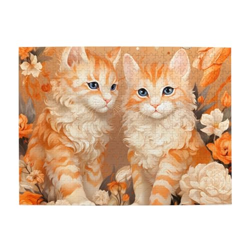 Mexpekil Orange Katzen Floral 500 Teile Puzzle für Erwachsene Holzpuzzles Erwachsene Puzzle Lernspiele für Erwachsene Geschenke Wohnkultur von Mexpekil