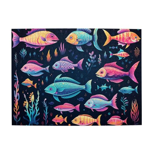 Mexpekil Ozeanfarbene Fische, 500-teiliges Puzzle für Erwachsene, Holzpuzzles für Erwachsene, Lernspiele für Erwachsene, Geschenke, Heimdekoration von Mexpekil