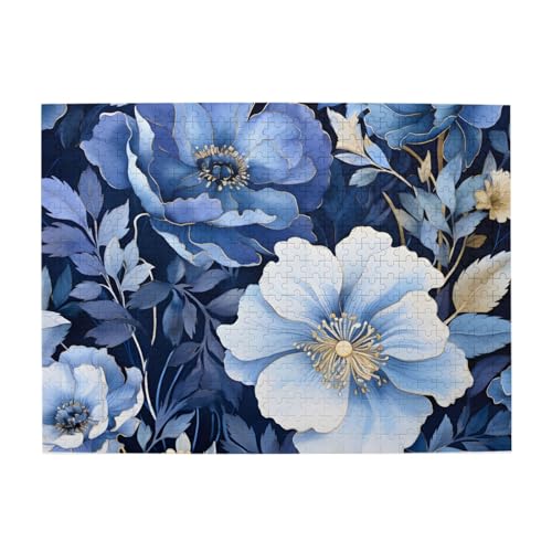 Mexpekil Painting Blue Floral Plant 500 Teile Puzzle für Erwachsene Holzpuzzles Erwachsene Puzzle Lernspiele für Erwachsene Geschenke Wohnkultur von Mexpekil