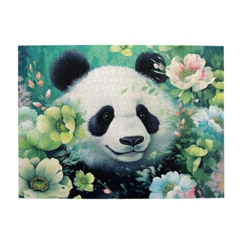 Mexpekil Panda Grüne Blume 500 Teile Puzzle für Erwachsene Holzpuzzles Erwachsene Puzzle Lernspiele für Erwachsene Geschenke Wohnkultur von Mexpekil