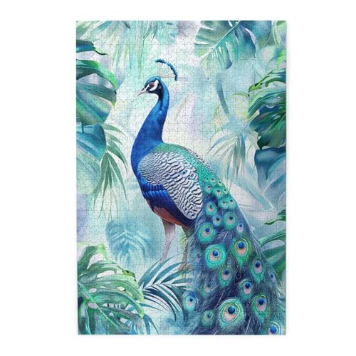 Mexpekil Pfau Palmblatt 1000 Teile Puzzle für Erwachsene Holzpuzzles Erwachsene Puzzle Lernspiele für Erwachsene Geschenke Wohnkultur von Mexpekil