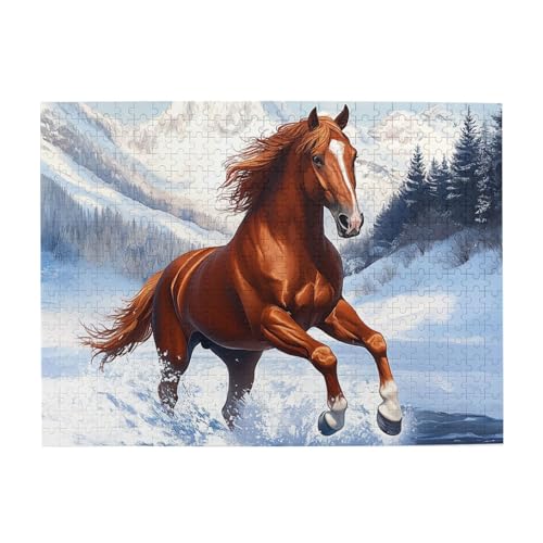 Mexpekil Pferd Snowy Mountain Lake 500 Teile Puzzle für Erwachsene Holzpuzzles Erwachsene Puzzle Lernspiele für Erwachsene Geschenke Wohnkultur von Mexpekil