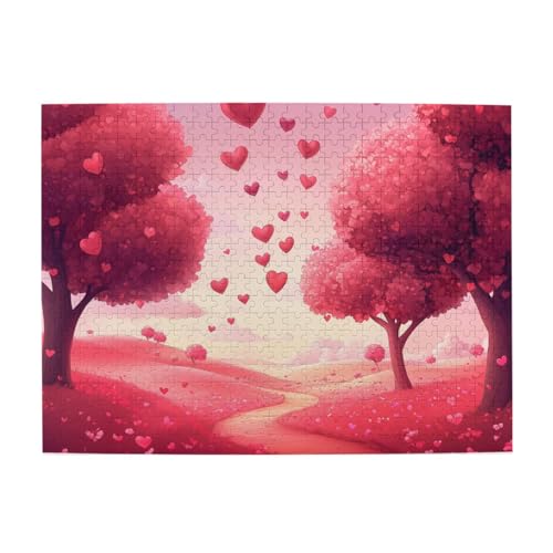 Mexpekil Pink Tree Heart 500 Teile Puzzle für Erwachsene Holzpuzzles Erwachsene Puzzle Lernspiele für Erwachsene Geschenke Wohnkultur von Mexpekil