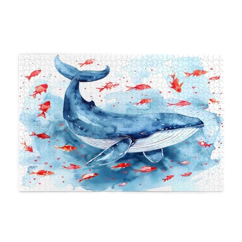 Mexpekil Puzzle für Erwachsene, 1000 Teile, Aquarell, Meereswal, tropische Fische, Holzpuzzle, herausfordernde Puzzle-Spiele für Erwachsene, Teenager, Geschenke von Mexpekil