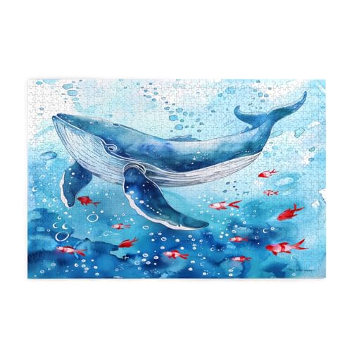 Mexpekil Puzzle für Erwachsene, 1000 Teile, Aquarell, Ozean, Wal, tropische Fische, Holzpuzzle, herausfordernde Puzzle-Spiele für Erwachsene, Teenager, Geschenke von Mexpekil