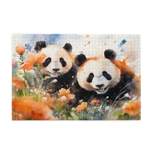 Mexpekil Puzzle für Erwachsene, 1000 Teile, Aquarell-Panda-Blume, Holzpuzzle, herausfordernde Puzzle-Spiele für Erwachsene, Teenager, Geschenke von Mexpekil