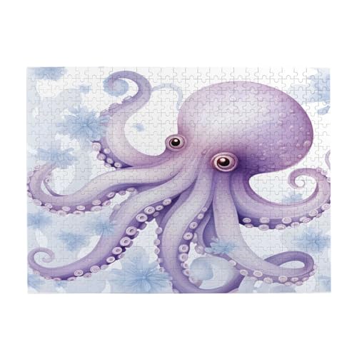 Mexpekil Puzzle für Erwachsene, 500 Teile, Aquarell, niedlich, lila, Oktopus, Holzpuzzle, herausfordernde Puzzle-Spiele für Teenager, Geschenke von Mexpekil