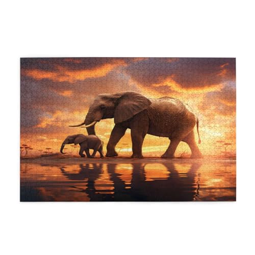 Mexpekil Puzzles für Erwachsene 1000 Teile Afrikanische Tier Elefant Holzpuzzles Herausfordernde Puzzlespiele für Erwachsene Jugendliche Geschenke von Mexpekil