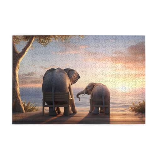 Mexpekil Puzzles für Erwachsene 1000 Teile Afrikanischer Elefant Sonnenuntergang Holzpuzzles Herausfordernde Puzzlespiele für Erwachsene Jugendliche Geschenke von Mexpekil