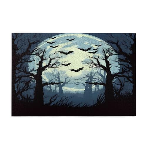 Mexpekil Puzzles für Erwachsene 1000 Teile Halloween Vollmond Wald Fledermäuse Holzpuzzles Herausfordernde Puzzlespiele für Erwachsene Jugendliche Geschenke von Mexpekil