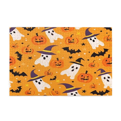 Mexpekil Puzzles für Erwachsene 1000 Teile Niedliche Halloween Geist Kürbisse Fledermäuse Holzpuzzles Herausfordernde Puzzlespiele für Erwachsene Jugendliche Geschenke von Mexpekil