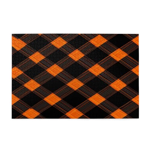 Mexpekil Puzzles für Erwachsene 1000 Teile Orange Schwarz Plaid Muster Holzpuzzles Herausfordernde Puzzlespiele für Erwachsene Jugendliche Geschenke von Mexpekil