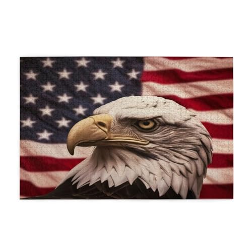 Mexpekil Puzzles für Erwachsene 1000 Teile Retro Amerikanische Flagge Weißkopfseeadler Holzpuzzles Herausfordernde Puzzlespiele für Erwachsene Jugendliche Geschenke von Mexpekil