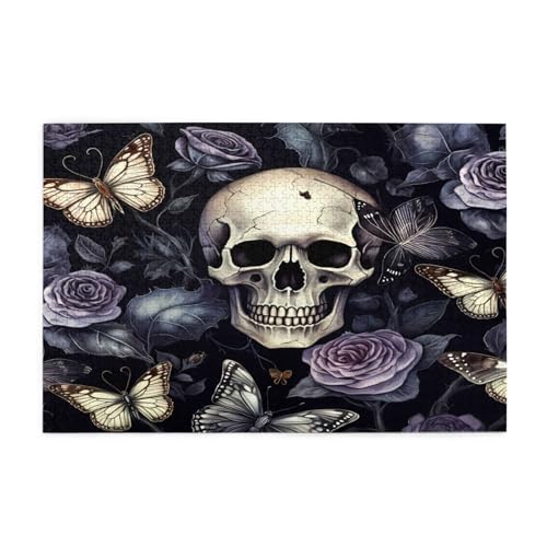 Mexpekil Puzzles für Erwachsene 1000 Teile Retro Schädel Rose Schmetterling Holzpuzzles Herausfordernde Puzzlespiele für Erwachsene Jugendliche Geschenke von Mexpekil