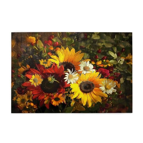 Mexpekil Puzzles für Erwachsene 1000 Teile Vintage Sonnenblume Gänseblümchen Floral Holzpuzzles Herausfordernde Puzzlespiele für Erwachsene Jugendliche Geschenke von Mexpekil