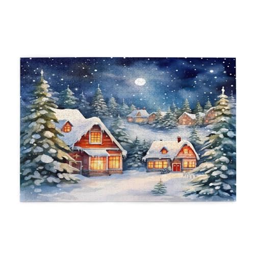 Mexpekil Puzzles für Erwachsene 1000 Teile Weihnachten Winter Haus Baum Holzpuzzles Herausfordernde Puzzlespiele für Erwachsene Jugendliche Geschenke von Mexpekil