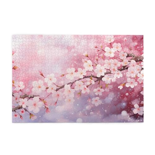 Mexpekil Rosa Kirschblüten 1000 Teile Puzzles für Erwachsene Holzpuzzles Erwachsene Puzzle Lernspiele für Erwachsene Geschenke Wohnkultur von Mexpekil