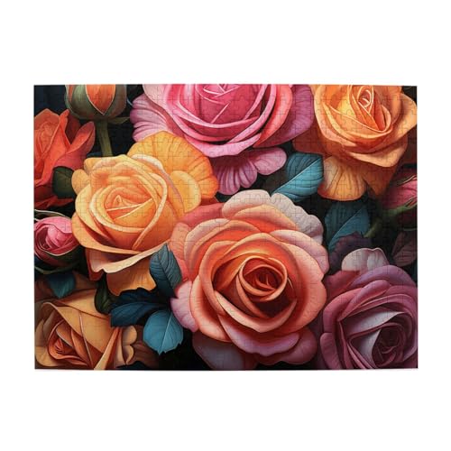 Mexpekil Rosa Rose Blume 500 Teile Puzzle für Erwachsene Holzpuzzles Erwachsene Puzzle Lernspiele für Erwachsene Geschenke Wohnkultur von Mexpekil