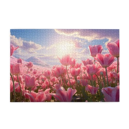 Mexpekil Rosa Tulpenblume 1000 Teile Puzzle für Erwachsene Holzpuzzles Erwachsene Puzzle Lernspiele für Erwachsene Geschenke Wohnkultur von Mexpekil