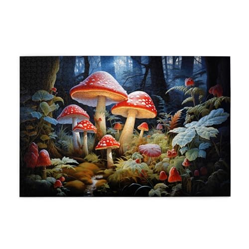 Mexpekil Roter Pilzwald 1000 Teile Puzzle für Erwachsene Holzpuzzles Erwachsene Puzzle Lernspiele für Erwachsene Geschenke Wohnkultur von Mexpekil